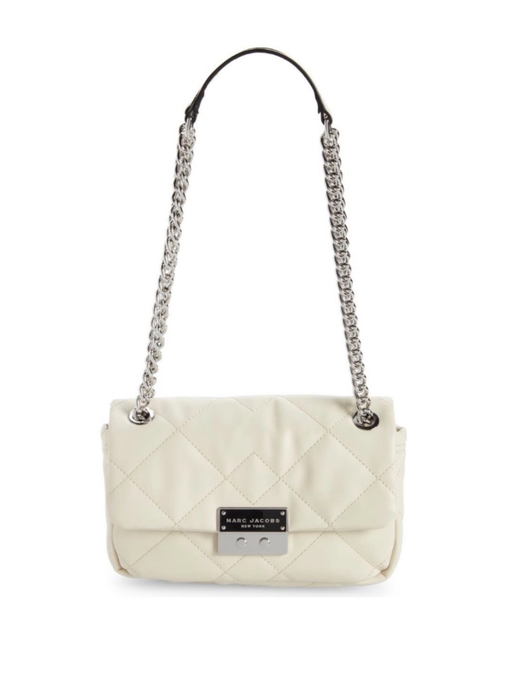 Marc Jacobs Leather Quilted Moto Shoulder Bag Cloud White NWT